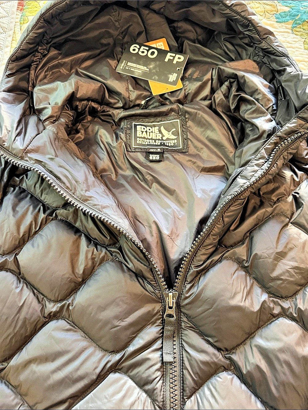 Eddie Bauer Down 650 Down Puffer long jacket in Black XL NWT